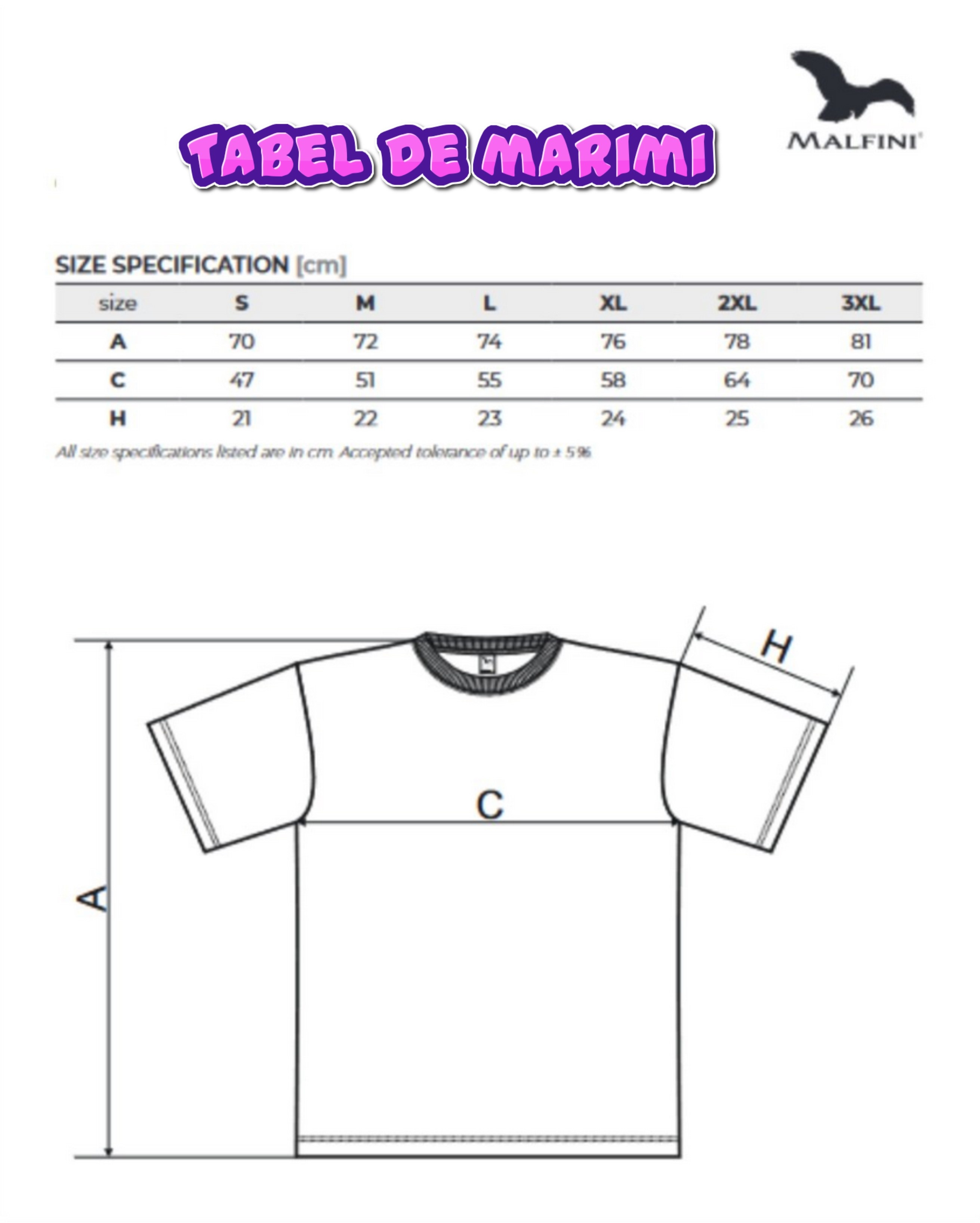 Tabel de marimi pentru tricourile de barbat din bumbac
